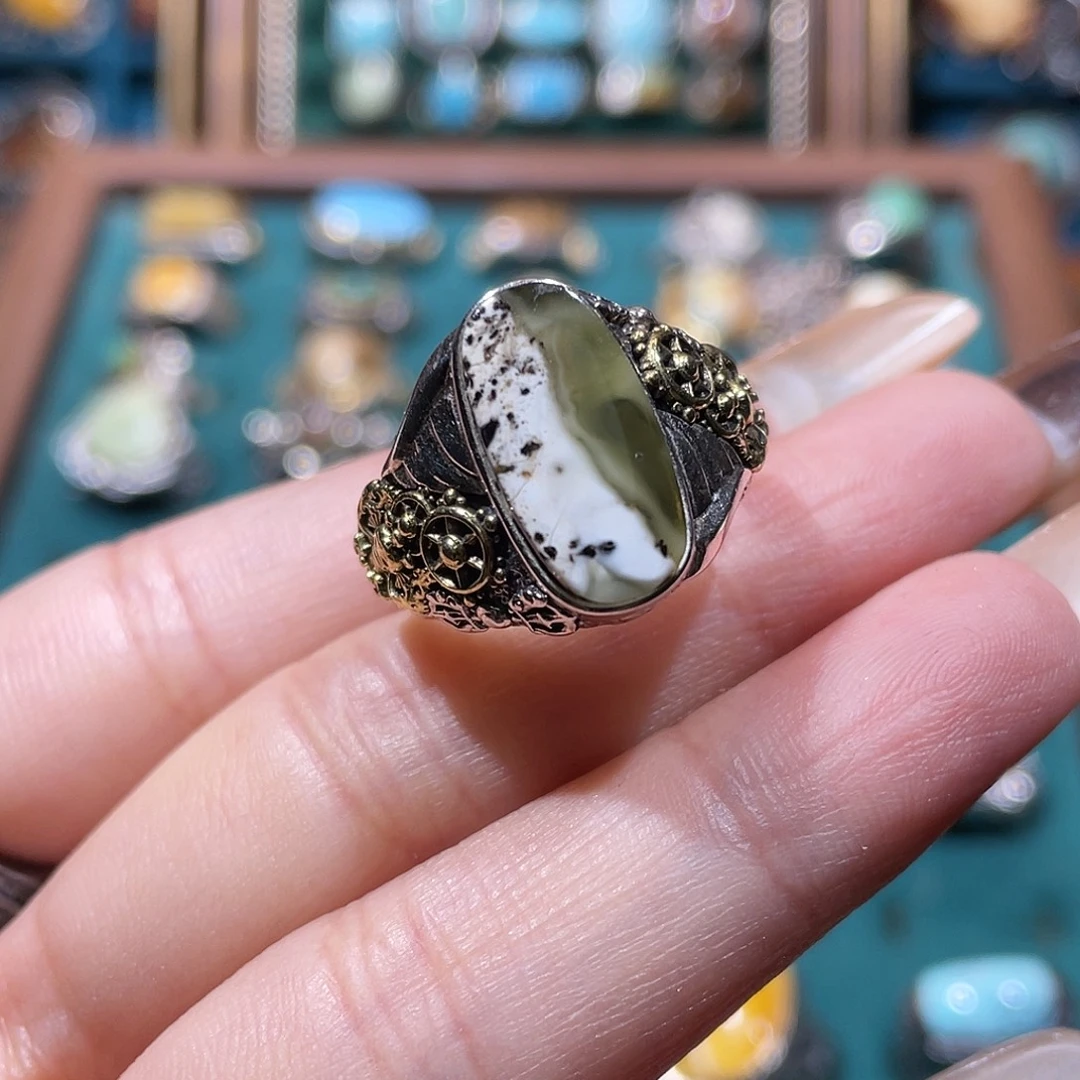 琥珀银S925镶嵌戒指戒指