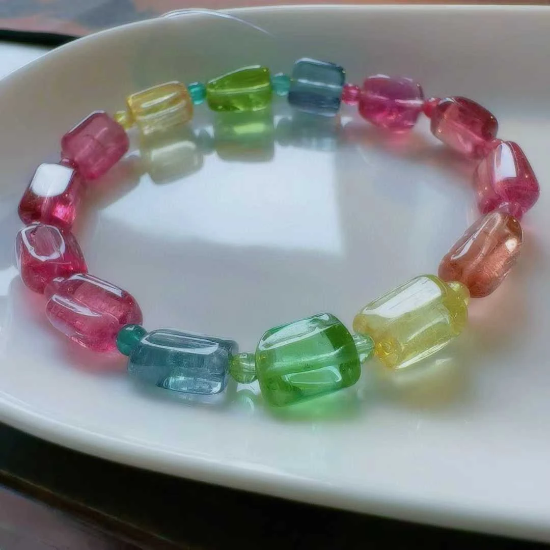 天然真品原石碧玺手链21.4/19.1/17.2mm18.1g彩虹碧玺简约手串女
