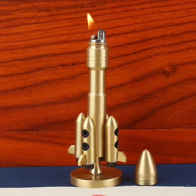 黄铜模型装饰摆件小火箭煤油打火机桌茶台书房办公室摆件纪念品