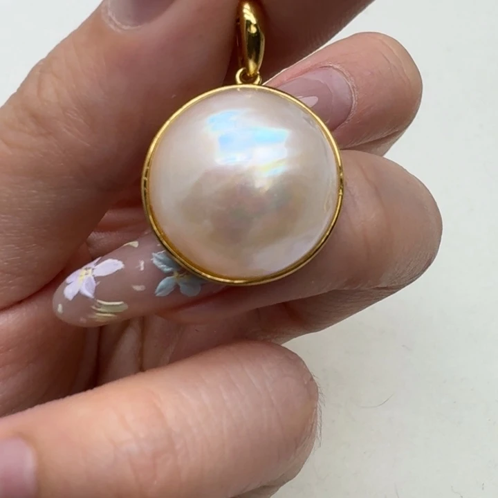 银S925镶嵌拼合珍珠（马贝珠）颈饰