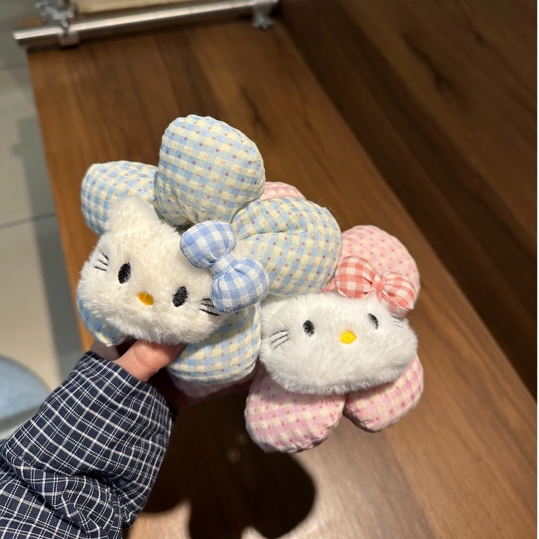 格纹可爱小猫蝴蝶结甜美风卡通头饰瑞丽风秋冬日韩少女心花朵发圈