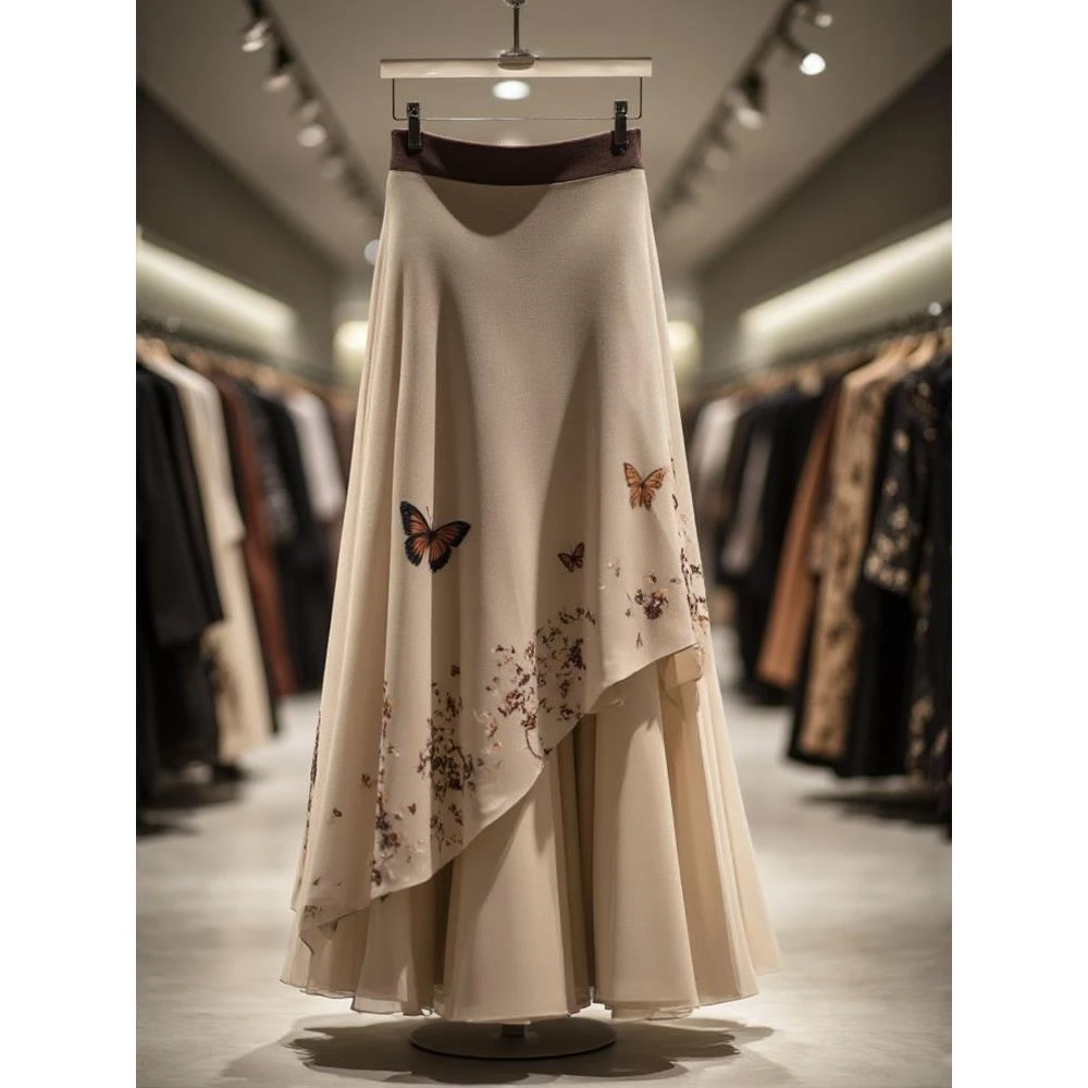 百搭洋气漂亮显瘦半身裙2025夏季新款设计感小众蝴蝶印花长款裙子