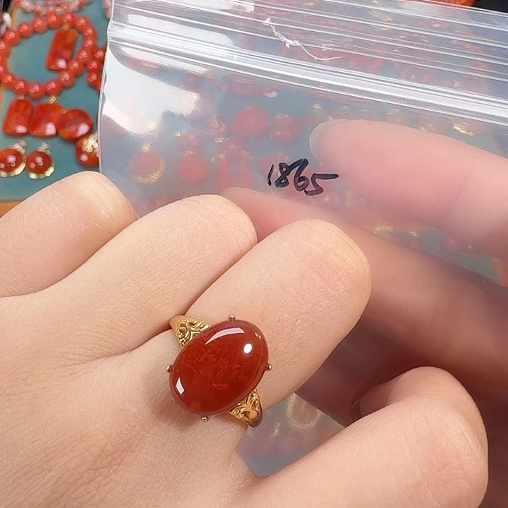 南红玛瑙银S925镶嵌戒指