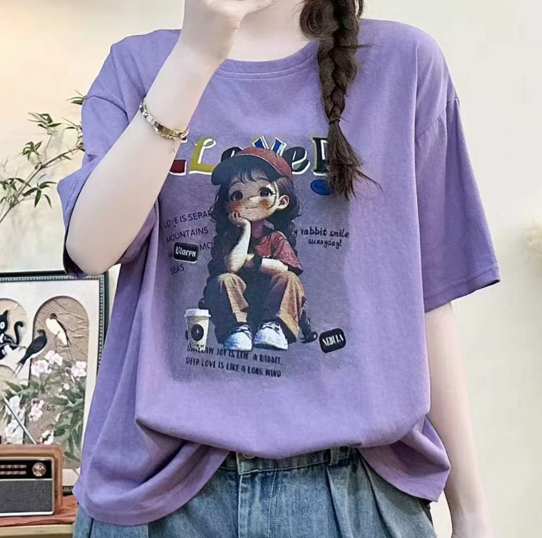 【DG】夏季减龄洋气宽松舒适显瘦卡通小女孩印花圆领短袖T恤女2557