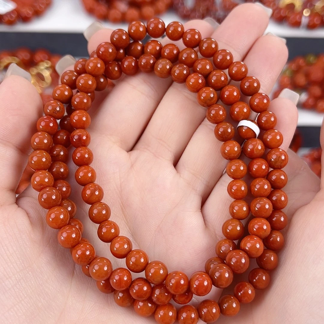 南红玛瑙未镶嵌瓦西柿子红满肉6mm多圈