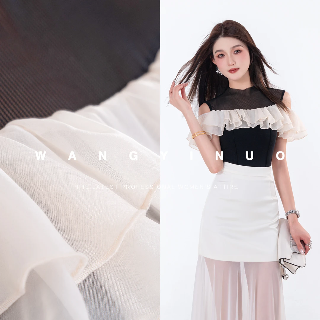 MD定制·依诺【简约拼色】2025夏季新款设计感洋气法式显瘦百搭上衣