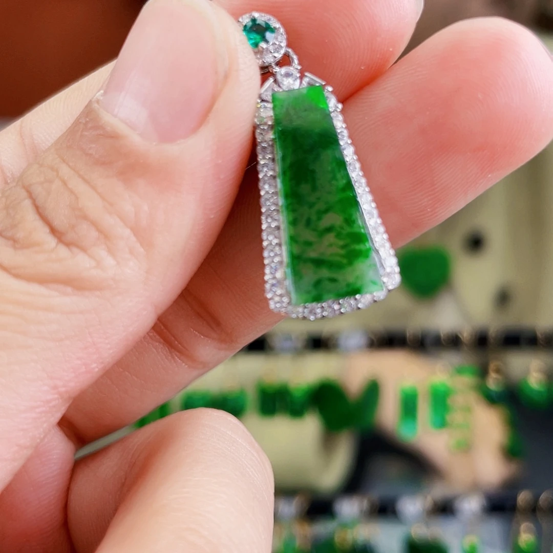 翡翠银S925镶嵌耳饰