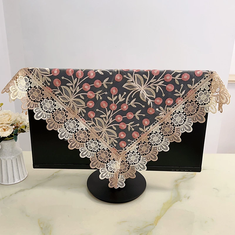 电脑屏幕防尘罩蕾丝高级感防尘盖布电视机防尘罩布艺万能通用盖巾