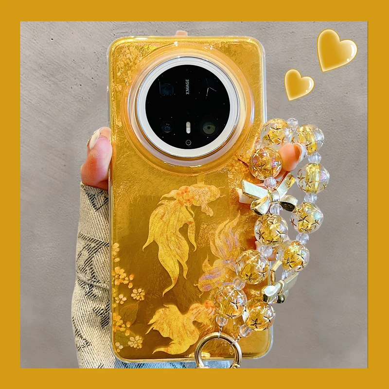 华为mate70pro+手机壳pura70pro+国风个性锡纸纹金鱼苹果16/15/14