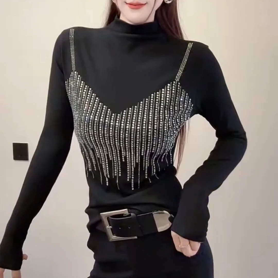 欧货重工钻显瘦百搭长袖打底衫