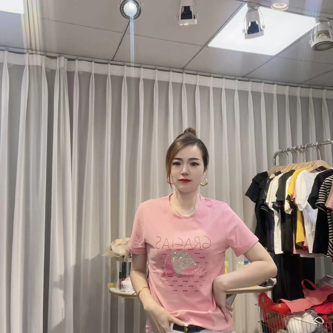 大美小美 微胖MM（现货福利）帽子水钻短袖印花宽松T恤