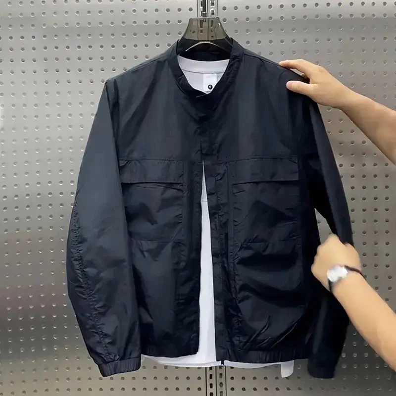 2025纯色简约工装夹克男士春季潮流宽松上衣百搭棒球领休闲男外套