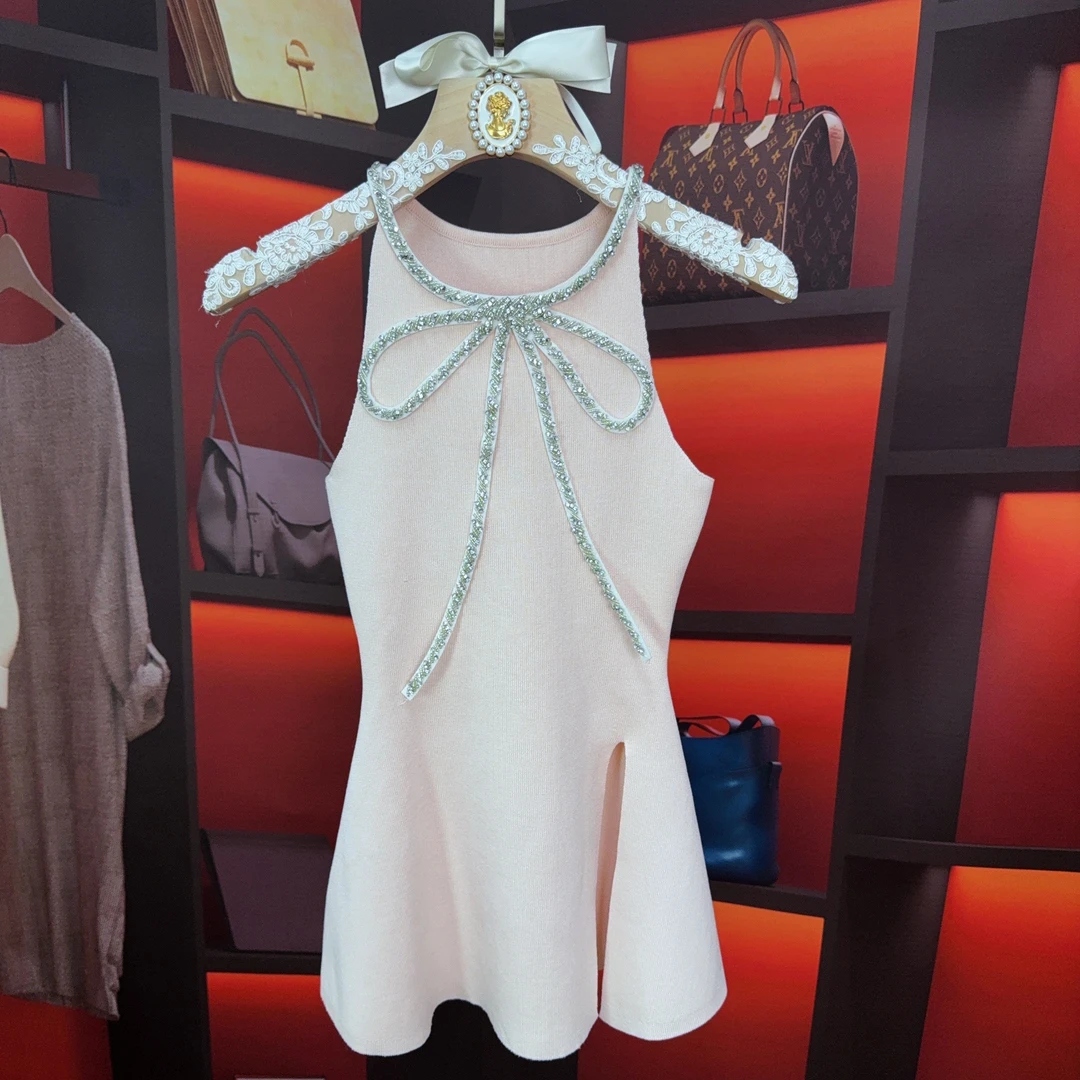 2025【蝶若】蝴蝶结无袖连衣裙女夏季新款修身显瘦法式气质a字裙