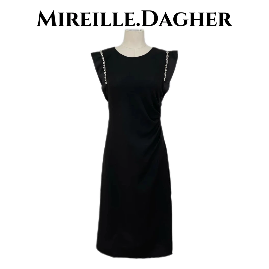 米莱Jiaer/新款时尚设计款重工侧开叉圆领气质休闲连衣裙X27280