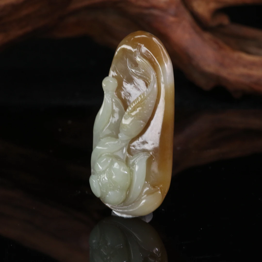 11和田玉糖白荷叶吊坠/400313上海嘉禾拍卖