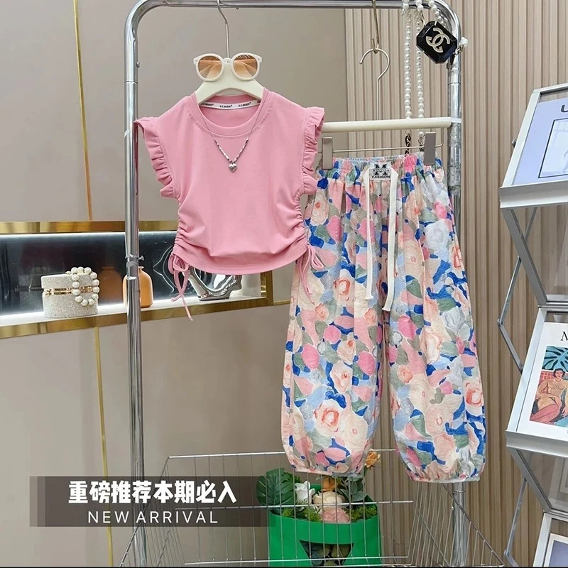 女童夏季套装2025新款童装冰丝防蚊裤两件套大童夏装薄款灯笼裤子