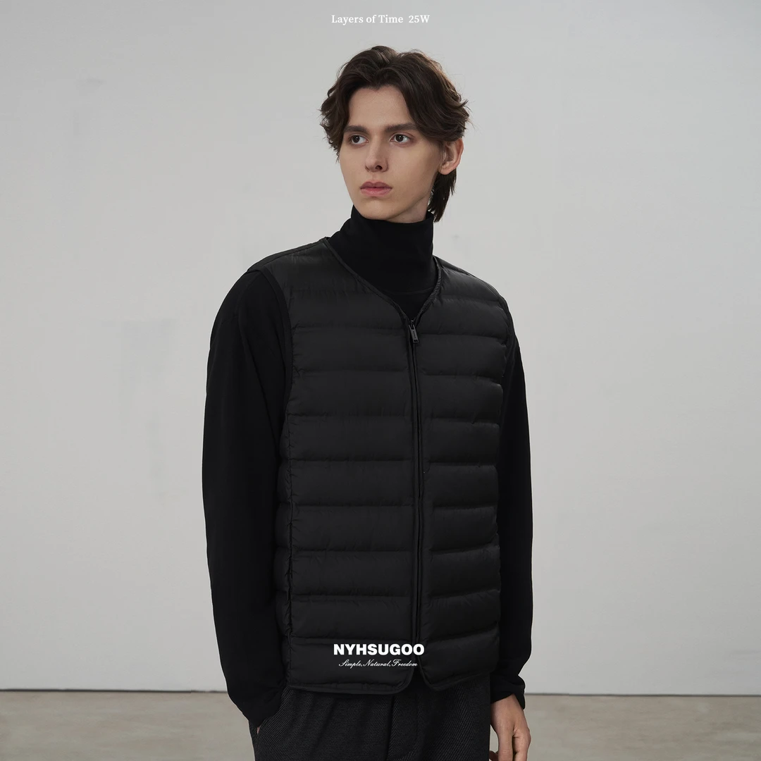 NYHSUGOO/南乙冬季无缝压胶羽绒直充工艺90%白鹅绒3938男士马甲