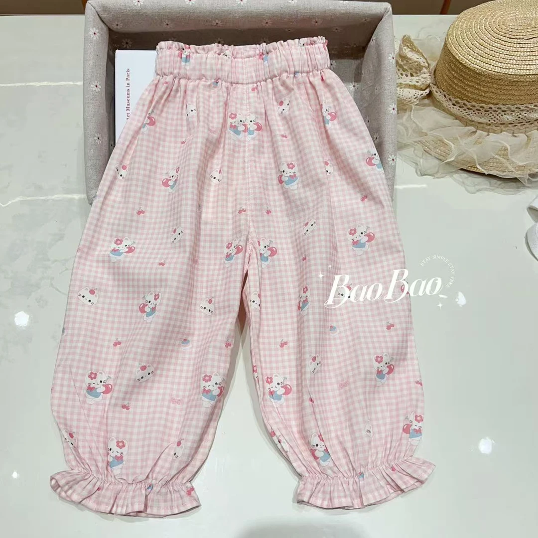 【Bao Bao】2025夏款女童Kitty猫防蚊裤八九分格子裤18128
