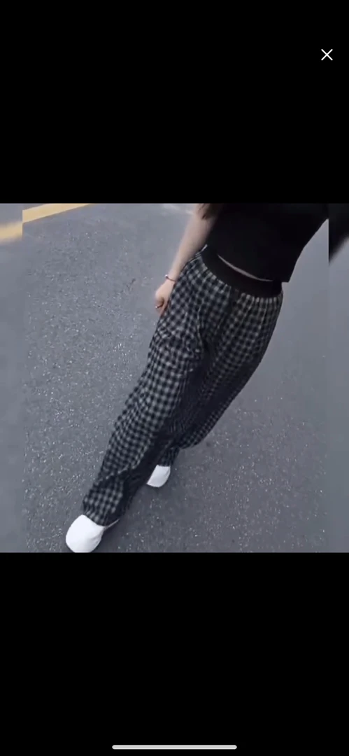 新款时尚休闲格子阔腿冰凉长裤2511