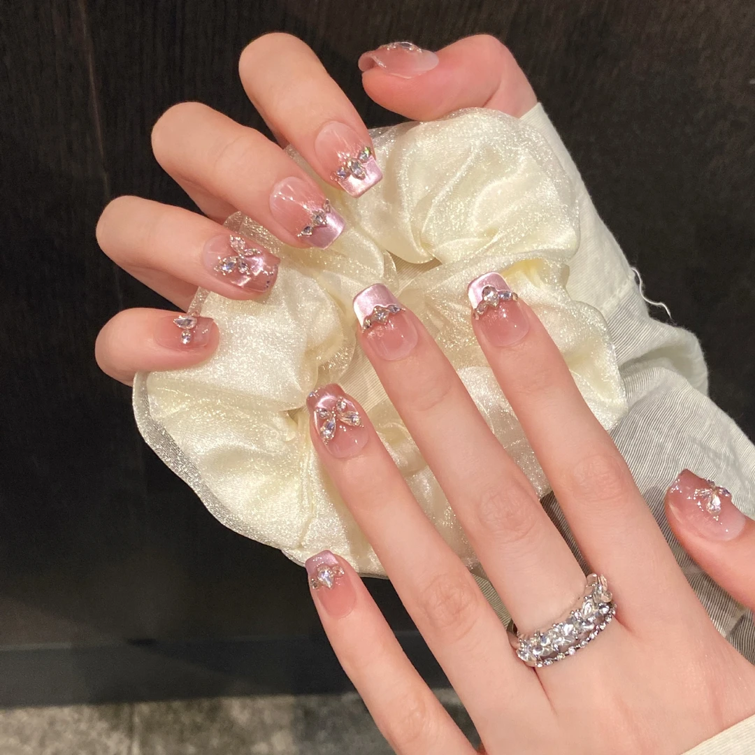 【蔷薇庄园】粉法式水润纯欲风高级氛围感纯手工穿戴甲春日温柔美甲