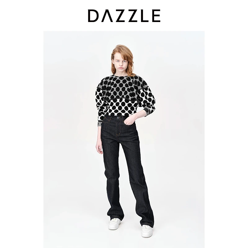 专选DAZZLE地素奥莱圆领针织上衣女款波点毛衫2H1E407