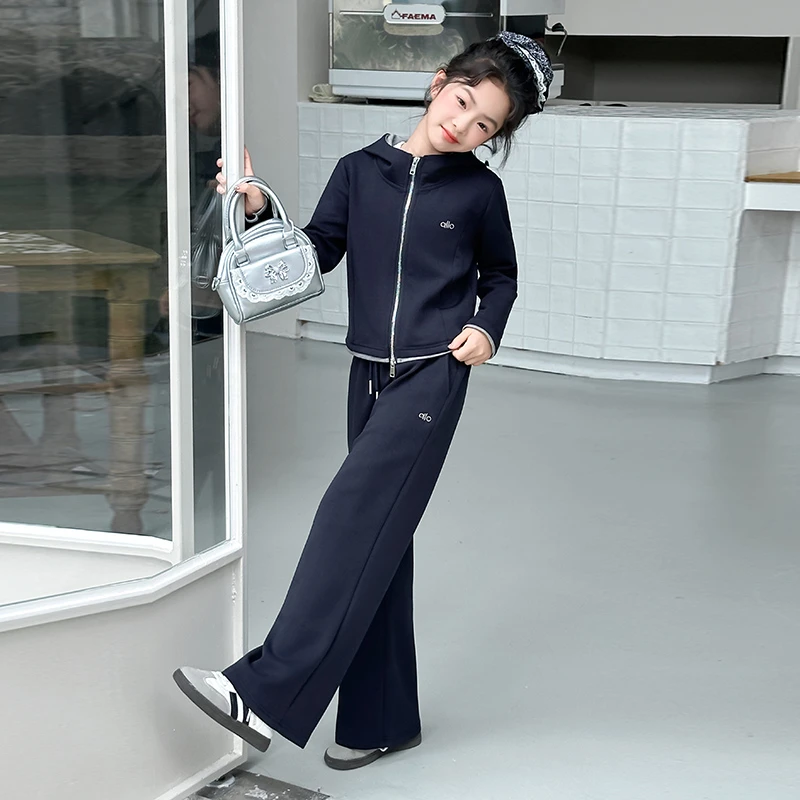 女童秋季时尚套装2025新款大童连帽外套阔腿裤儿童休闲潮酷两件套