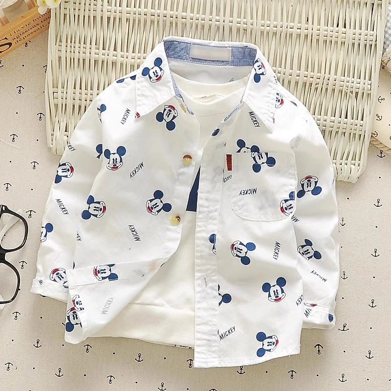 儿童衬衫春装新款潮男女童宝宝休闲卡通棉长袖衬衣小童童装上衣