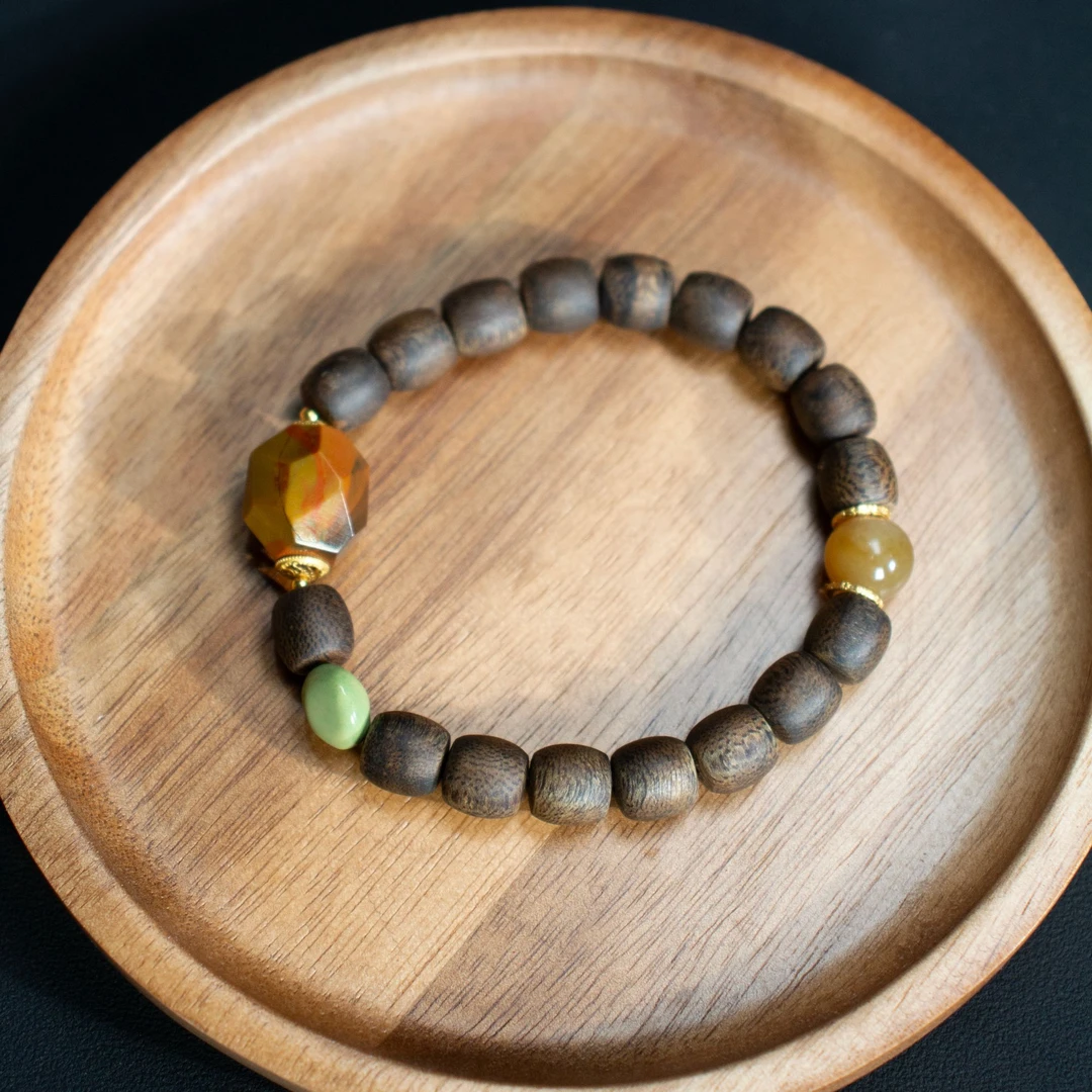 沉香【壹芳珠宝】天然沉香设计包浆切割单圈手串9mm