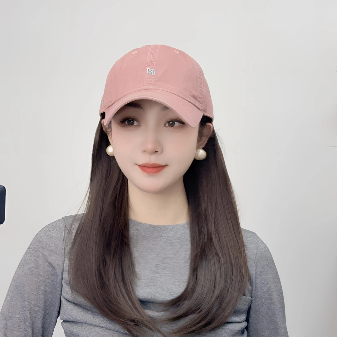 简约百搭棒球帽子假发一体高层次长直发内扣显脸小超薄软顶春夏款