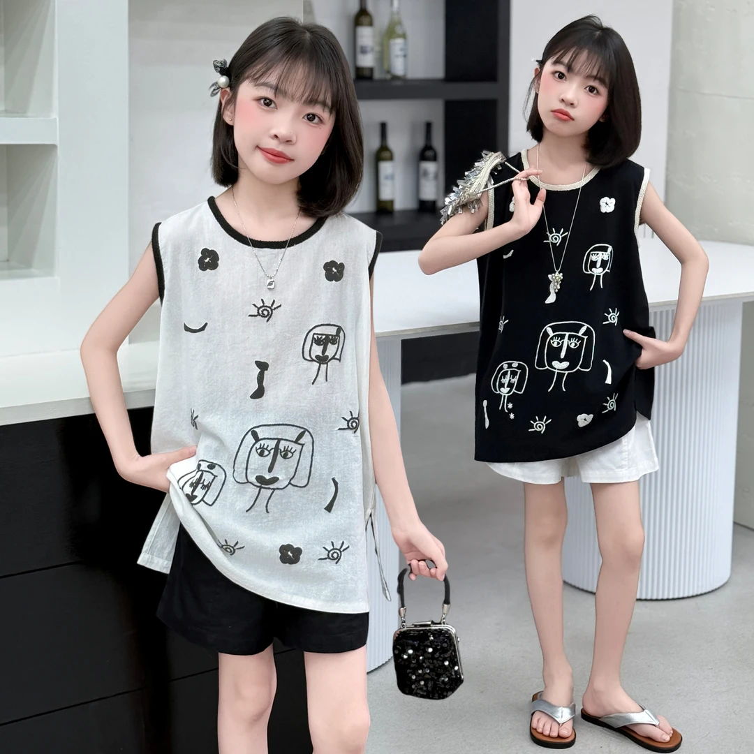 2025女童时尚宽松两件套夏季薄款洋气中大童无袖清爽舒适休闲韩版
