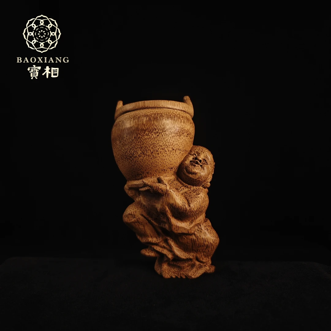 手工孤品｜一桶江山｜招财进宝｜高约12.1厘米｜竹根雕文玩摆件手把件