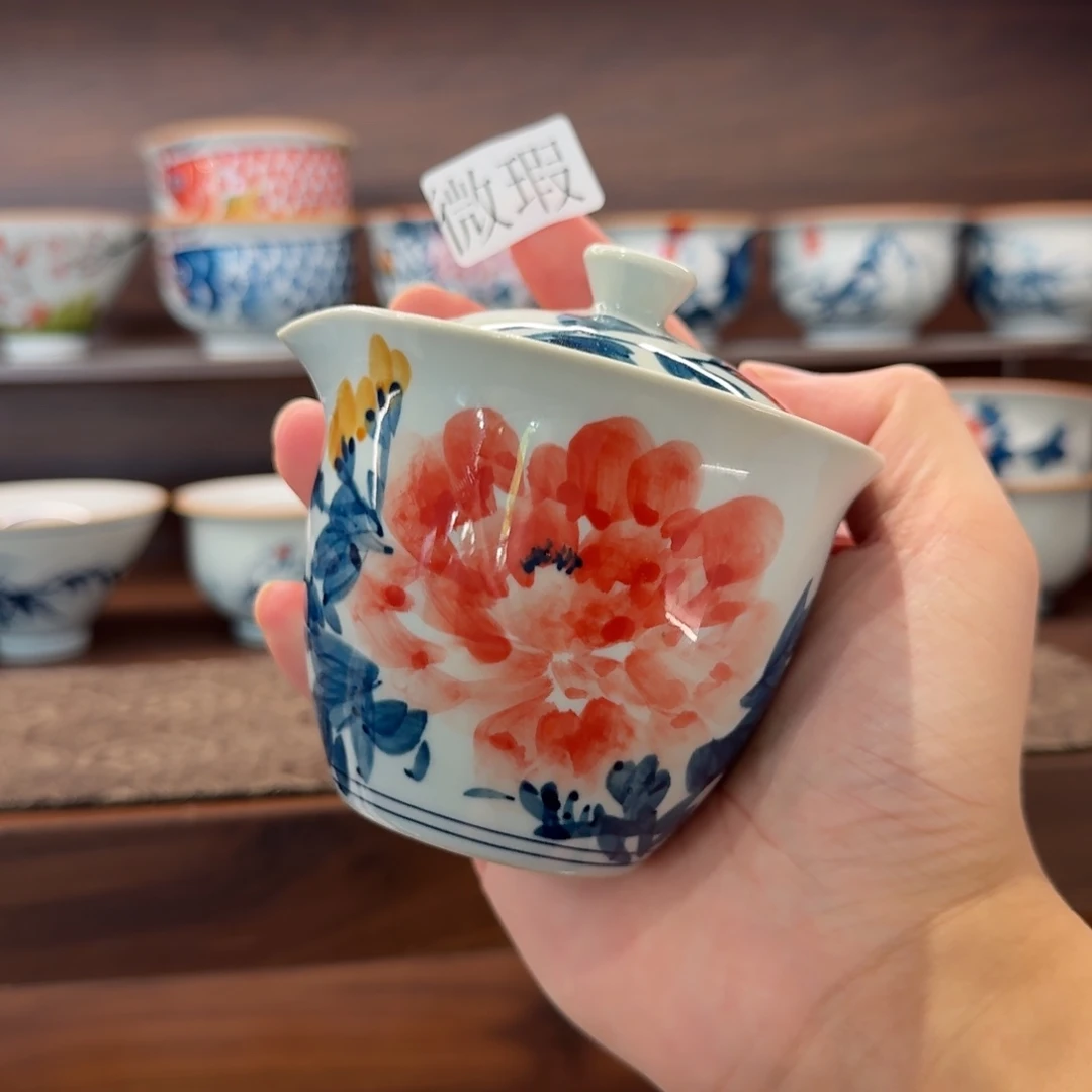 釉下手绘茶具微瑕