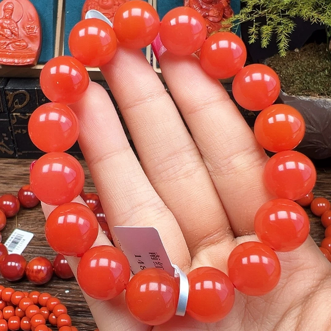 南红玛瑙未镶嵌手串精品 保山冷水河玉化樱桃红卡13mm+