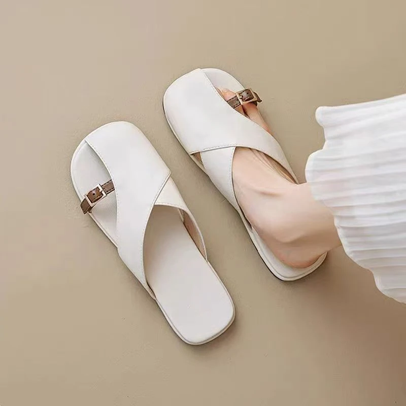 法式软底包头半拖鞋女外穿2025新款夏季配裙子懒人皮拖鞋大码女鞋