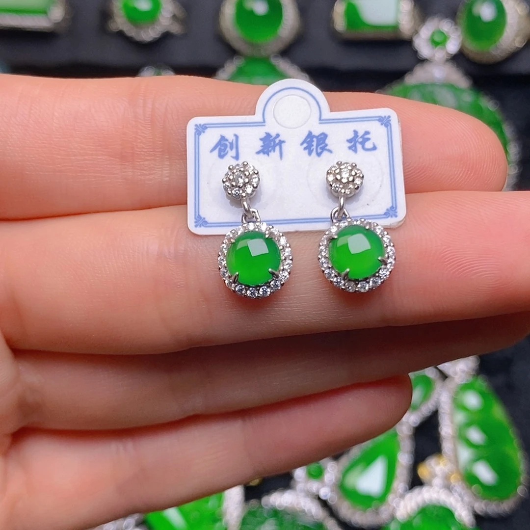 银S925镶嵌翡翠耳饰