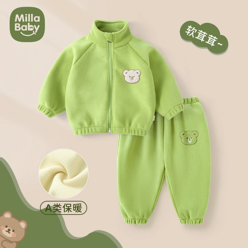 秋冬款宝宝摇粒绒套装婴儿外套保暖上衣裤子儿童衣服两件套童装