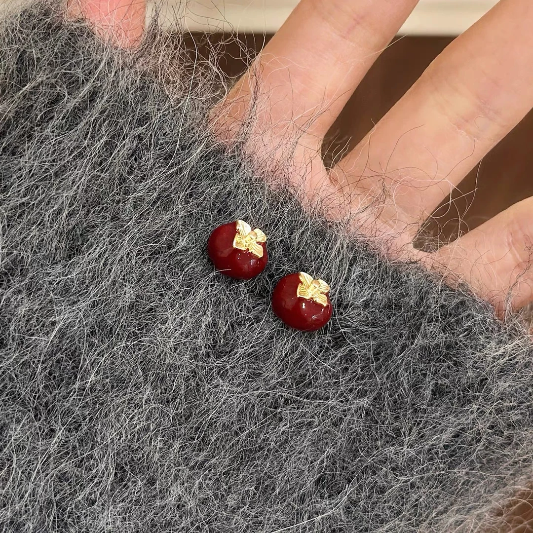 合金耳饰 柿柿如意~红色小巧耳钉女高级感独特耳环超好看精致耳饰