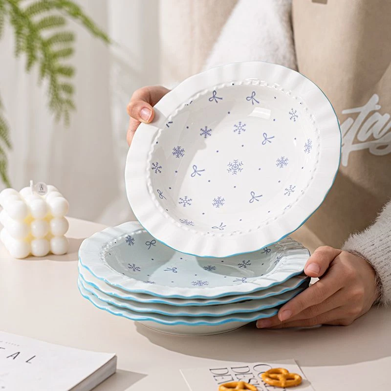 355【初雪|白】花边盘1个 高颜值釉下彩雪花陶瓷餐具套装新骨瓷