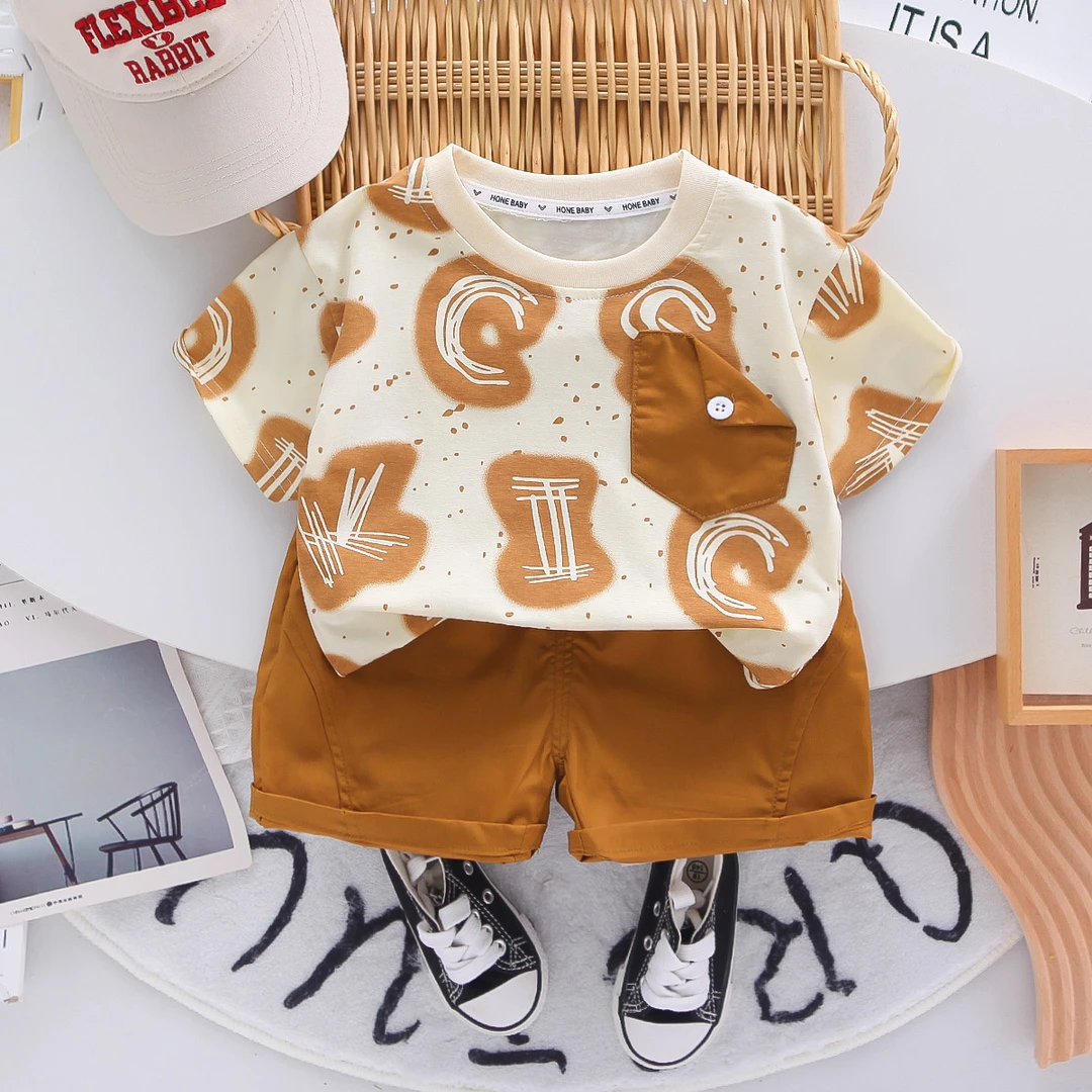 薄款婴儿童短袖潮3洋气宝宝两件套2025岁夏装男童衣服0-5套装新款