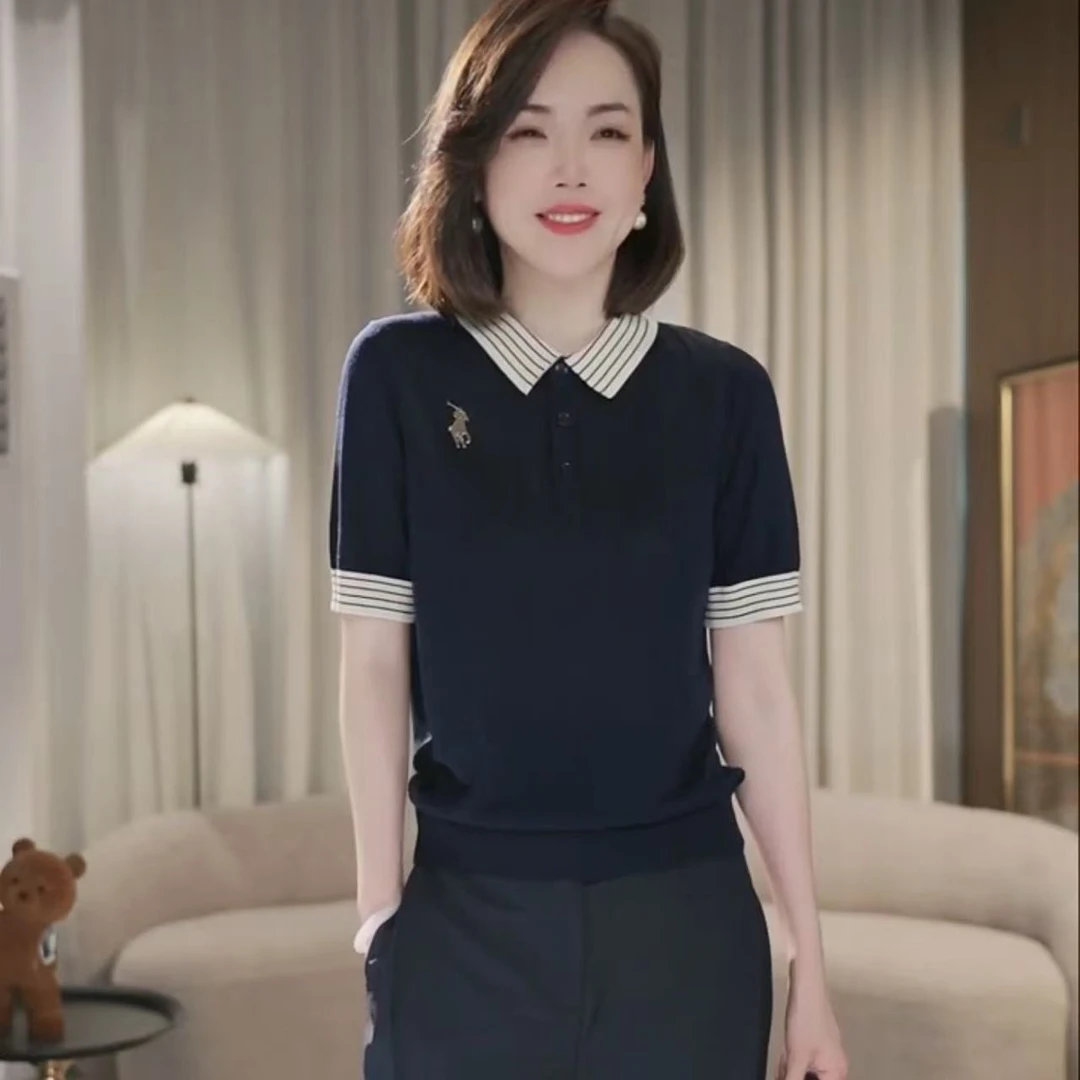 【涵舒可】 领子横条针织衫