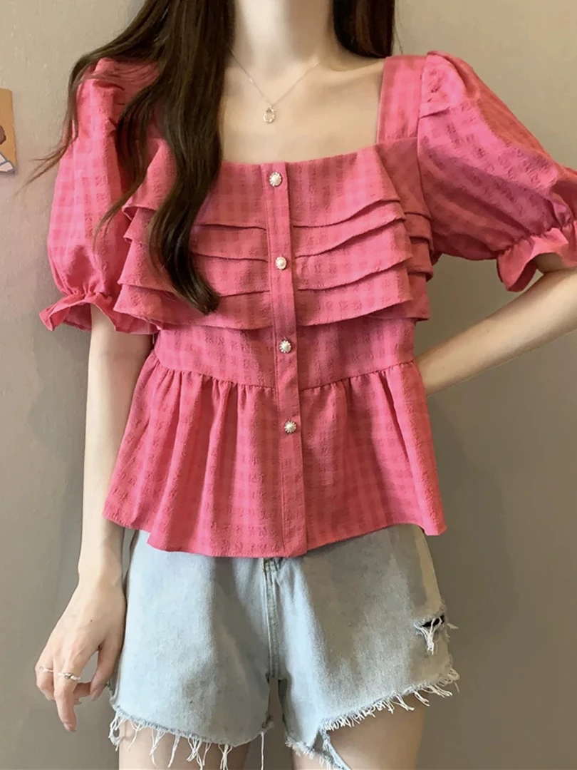 大码女装夏季胖妹妹显瘦百搭荷叶边雪纺衬衫