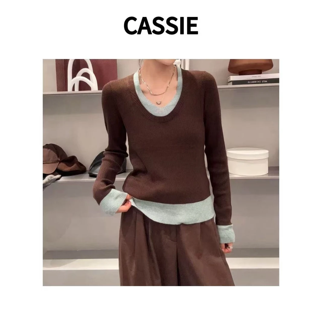 CASSIEv领假两件打底衫女秋冬内搭修身毛衣针织衫上衣