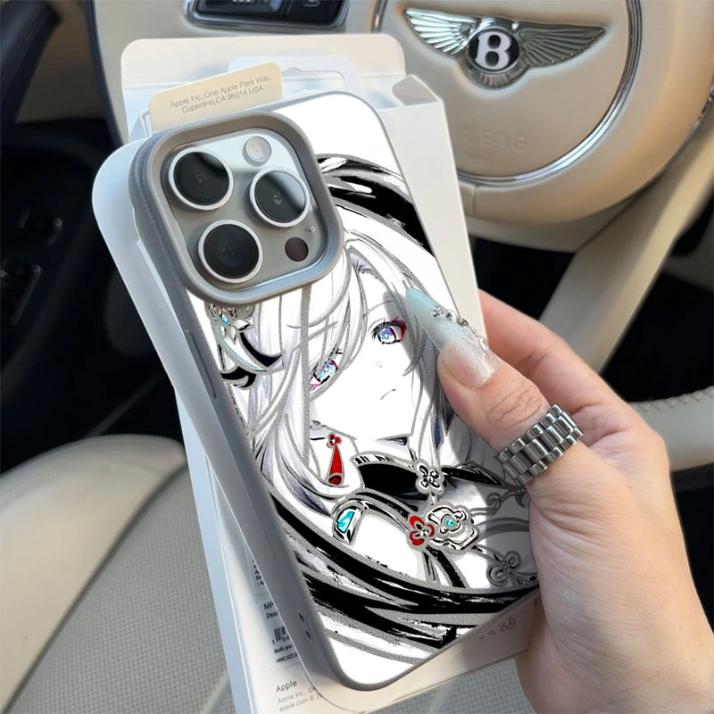 镂空水墨女适用苹果16p/15手机壳iPhone14promax13荔枝纹12软胶11