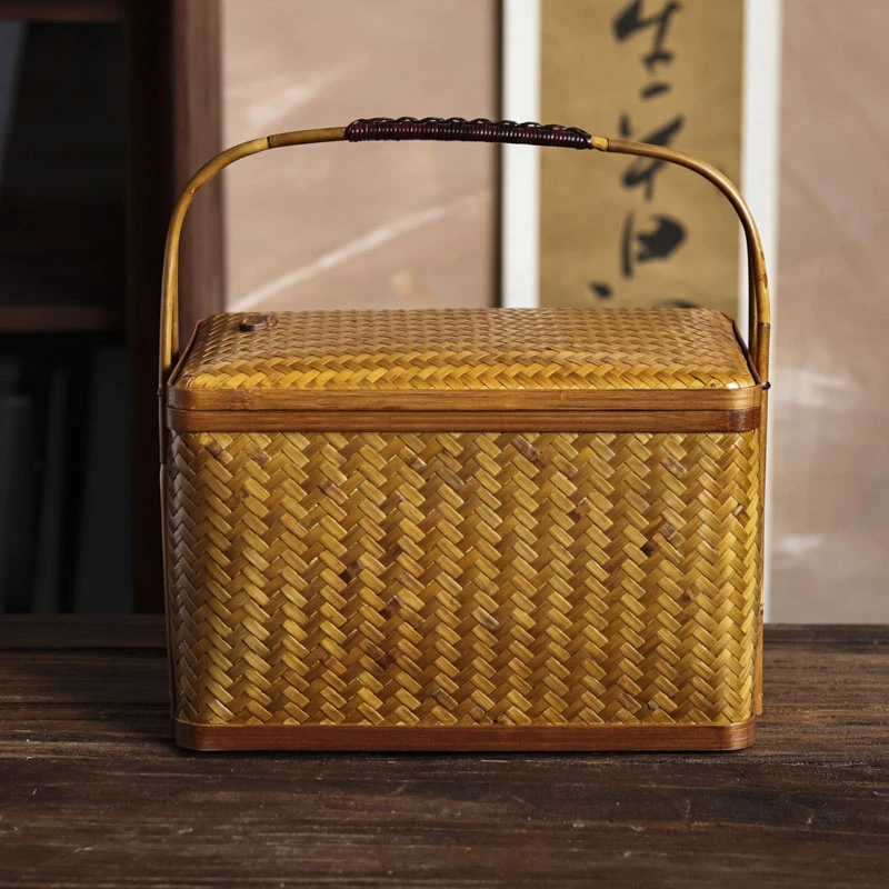 【朴意凡器】大漆竹编大号长方形提篮高