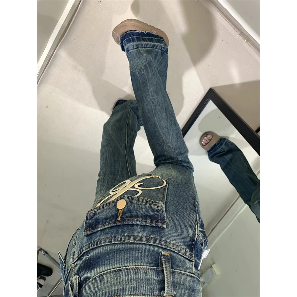 【小曹大码】高街喇叭牛仔裤刺绣设计高腰弹力显瘦长裤-KXDM66650