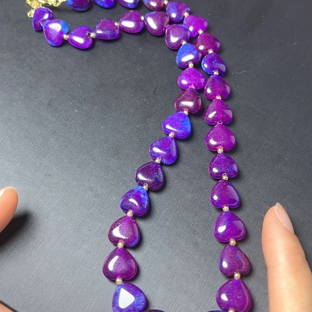 【闪购商品】琉璃DIY舒具石老坑料蓝紫爱心玉华透项链