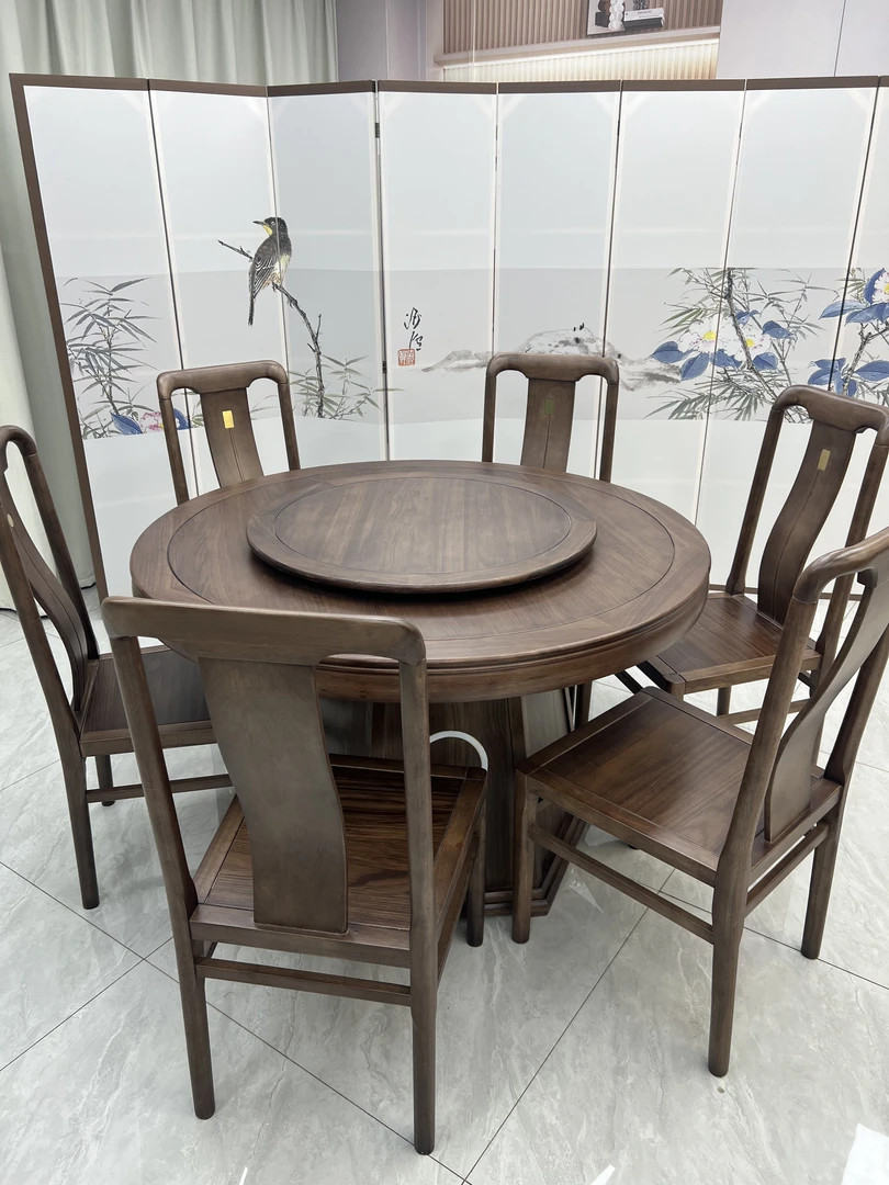 【北美黑胡桃】鼓边大圆桌同心圆款式餐桌家用饭桌简约圆形加厚