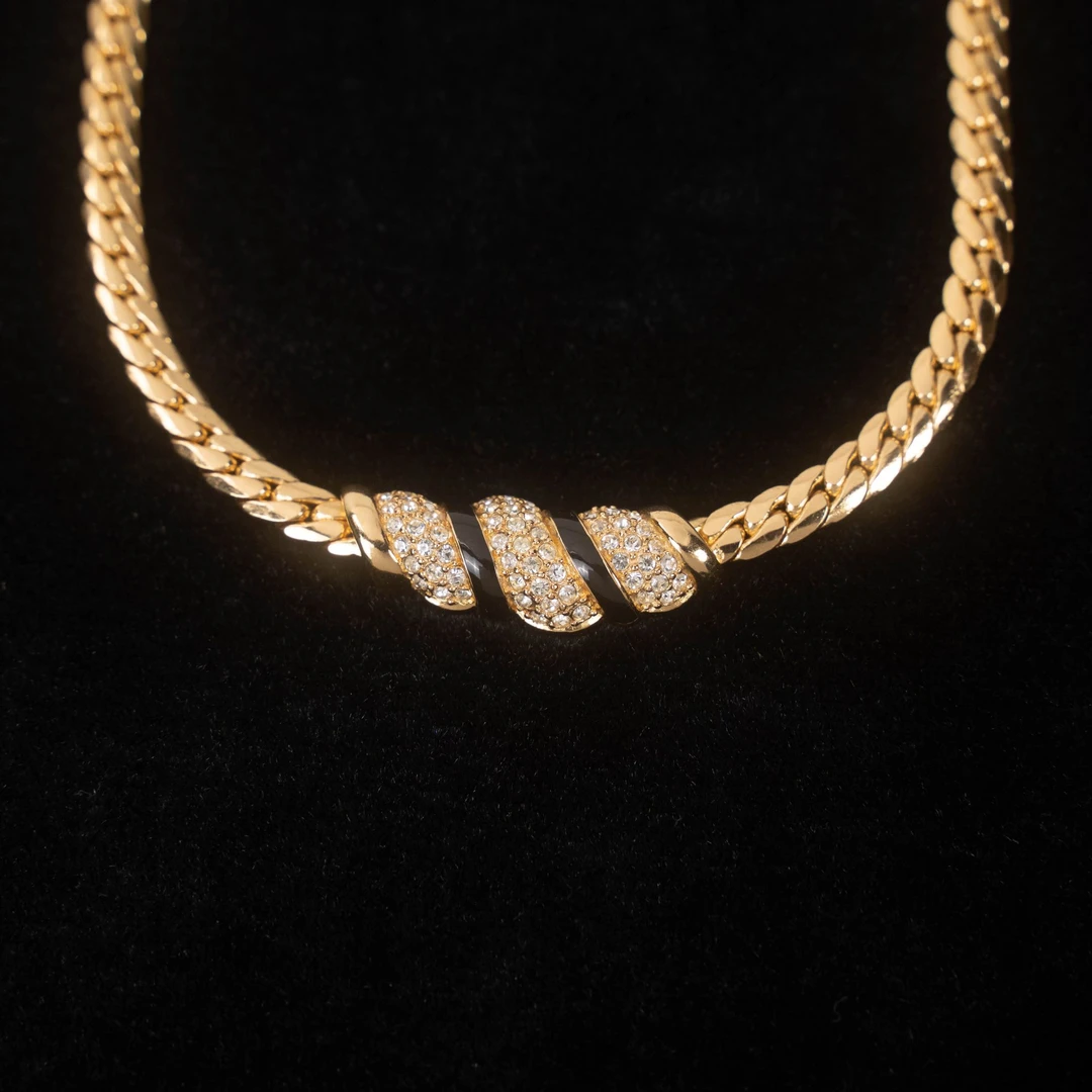 95新 DIOR/迪奥 带钻欧美锁骨链金色手工颈链