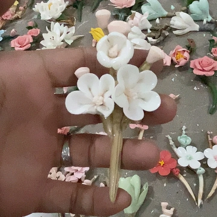 瓷片纯手工陶瓷花摆件瑕