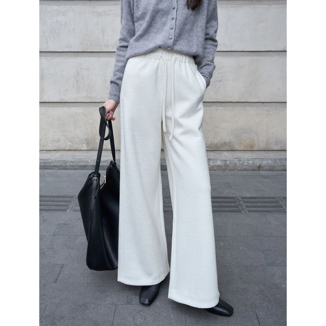 CKOUCCOO/扣蔻羊毛慵懒风软糯垂感糯米裤2025秋冬新款休闲阔腿裤